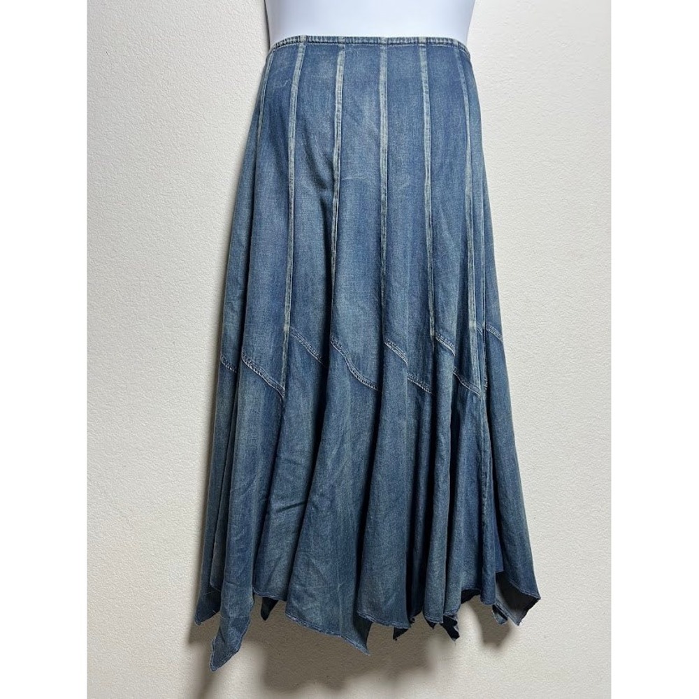 Juliette Denim Skirt 4 Blue Womens Y2K Boho Fairycore Handkerchief Hem Midi